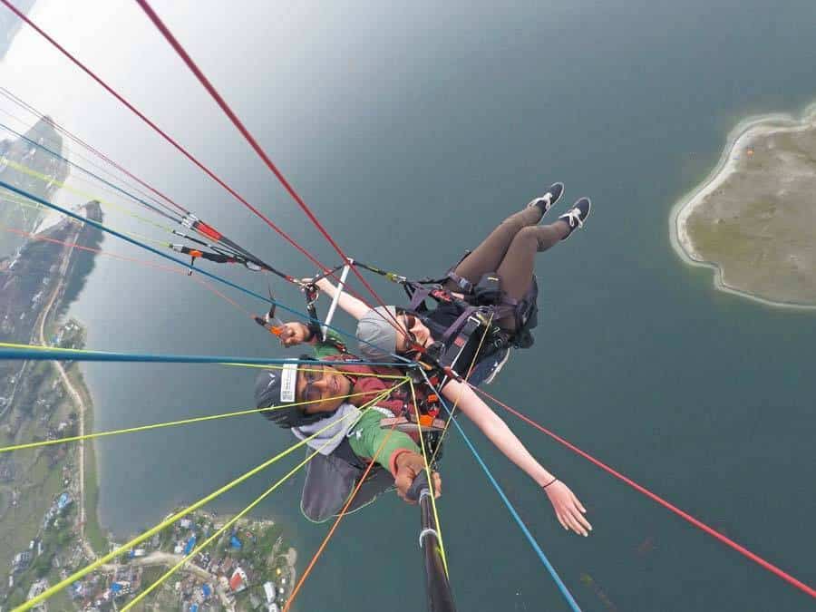 Paragliding over the lake in Pokhara