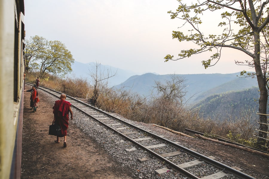 Landscapes from the train with a Buddhist monk