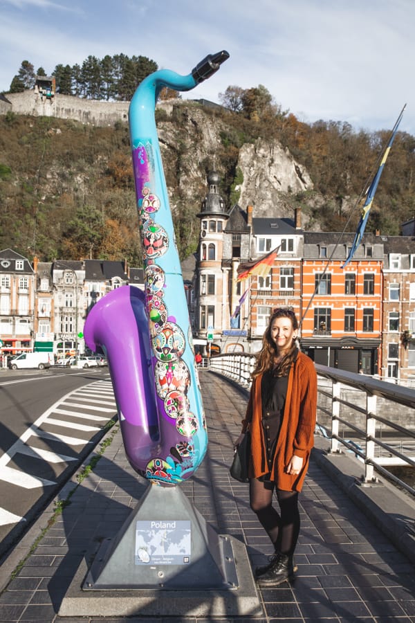 Laure Wanders at Charles de Gaulle saxophone bridge in Dinant