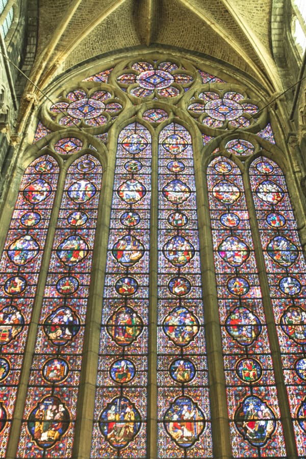 Stained glass windows at the Notre Dame de Dinant church