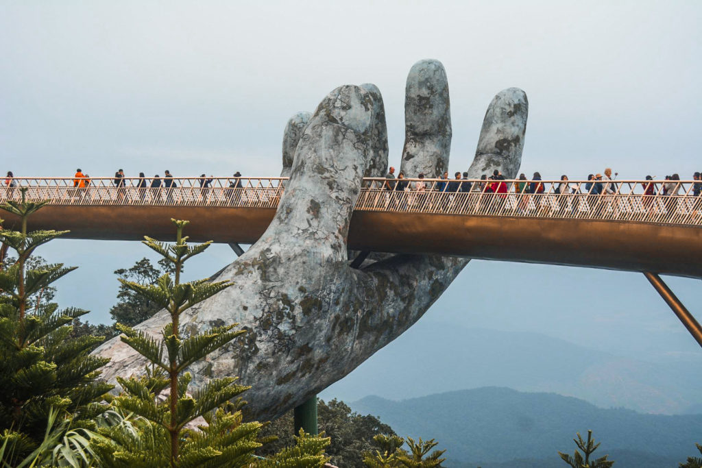 Famous landmarks in Asia Golden Bridge Vietnam
